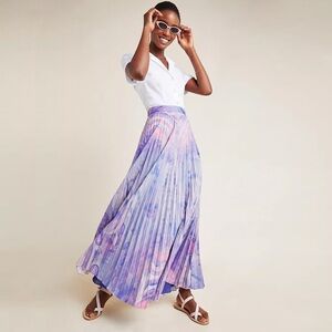 Anthropologie Siddhartha Bansal Marble Dyed Pleat Maxi Skirt | Purple Motif | 2